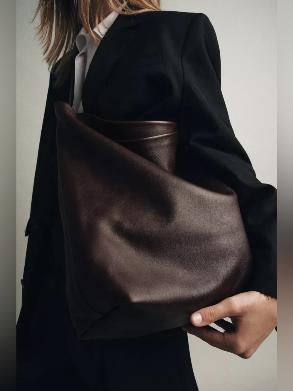 Zara Genuine Leather Tote Shoulder Bag in Dark Brown - Picture 7 of 9